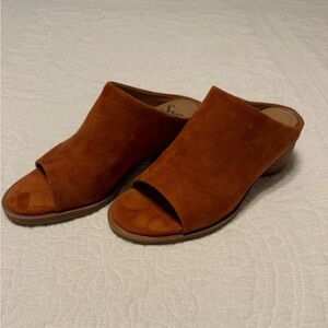 Orange suede slide sandals